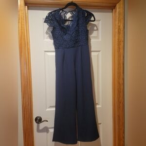 Girls Navy dressy jumpsuit with lace size 16